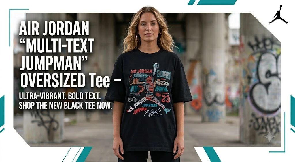 Air Jordan Multi-Text Jumpman Oversized Tee – Black