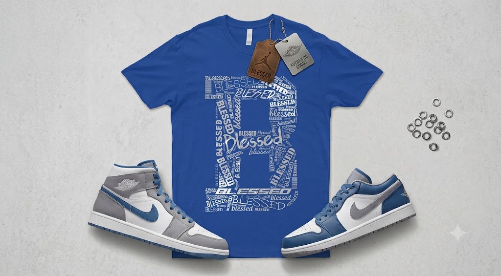 Jordan Shirts Blue – Blessed Word Cloud Typography
