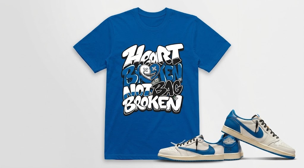 Jordan Shirts Blue – Heart Broken Not Bag Broken Graffiti