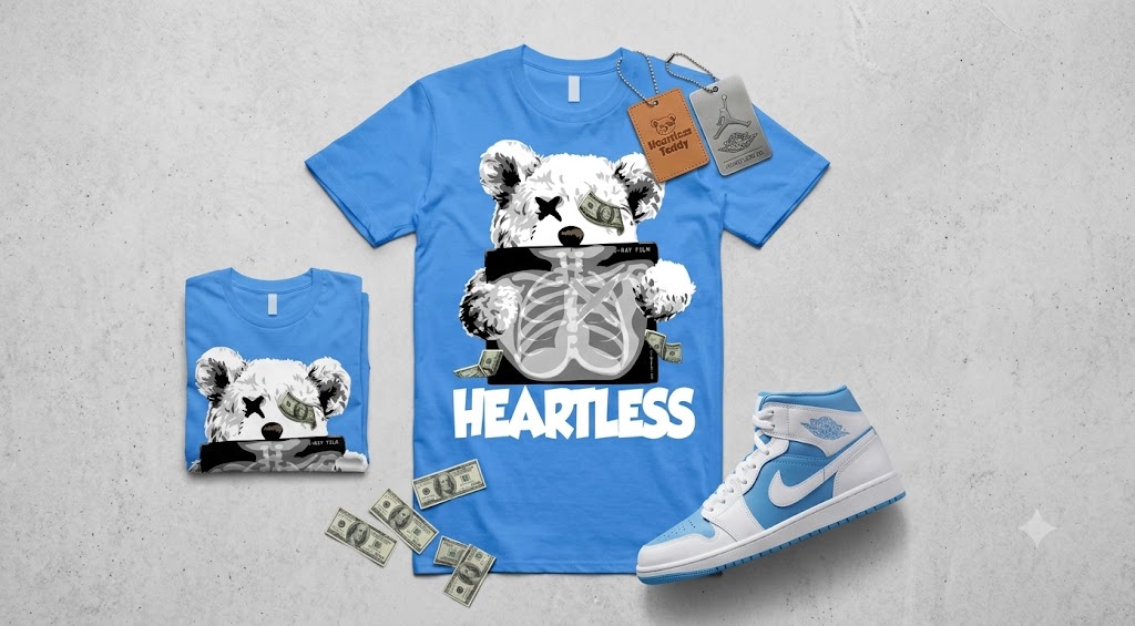 Jordan Shirts Blue – Heartless X-Ray Bear Graphic