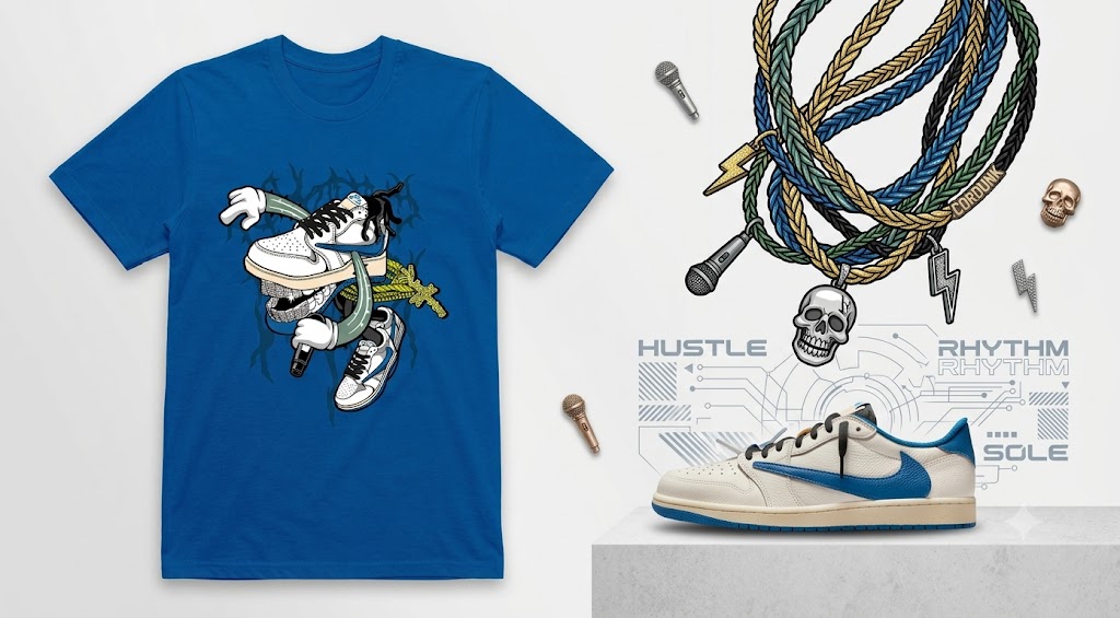 Jordan Shirts Blue – Sneakerhead Skull Cartoon Graphic